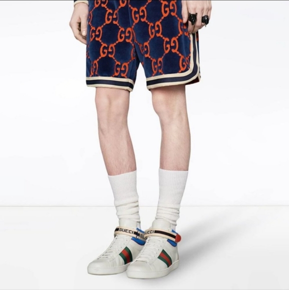 GUCCI Stripe Ace High Top miro soft leather Mens shoes white/multicolor size 10 - Picture 4 of 15